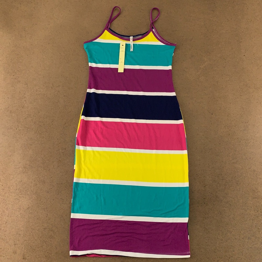 Love Nation Juniors Size Medium Bright Striped Scoop Neck Bodycon Dress NWT